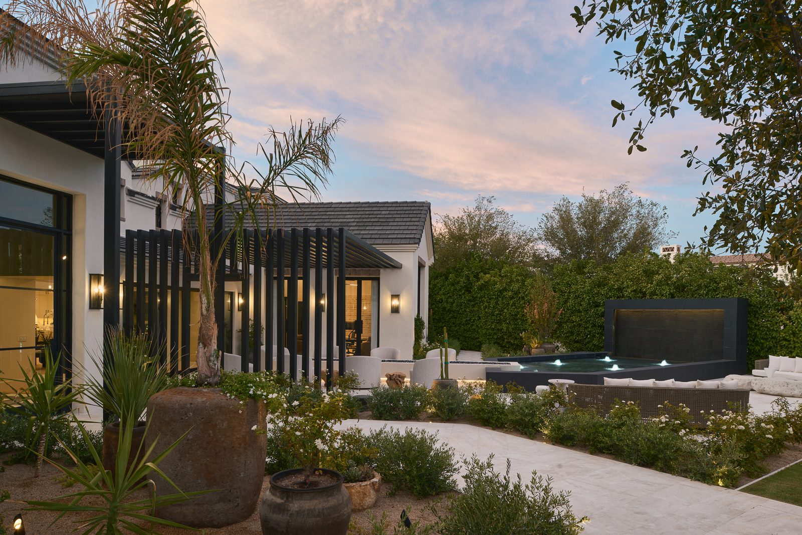 Exeter Blvd — front elevation at sunset